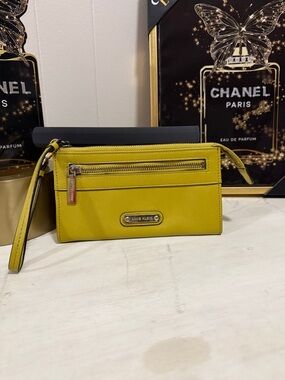 Anne Klein Yellow Saffiano Wristlet Clutch with Front Zip